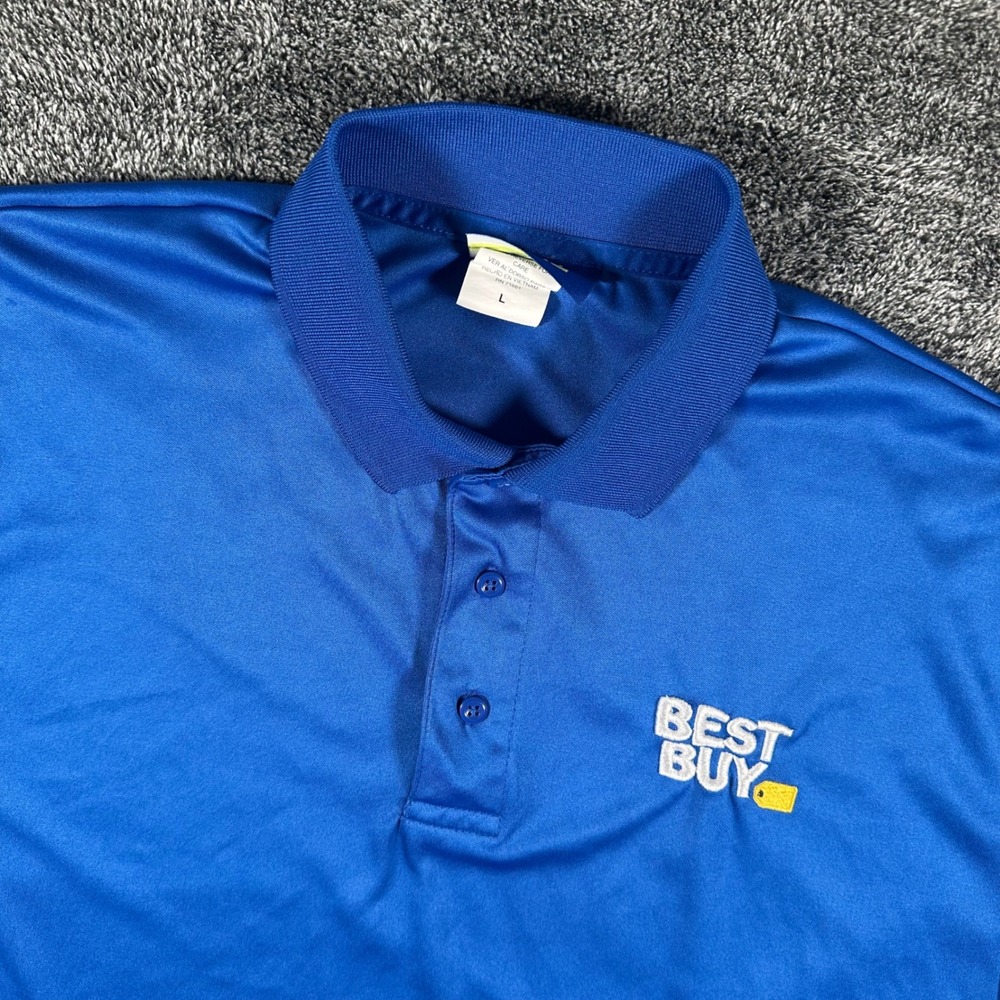 Best Buy Polo Shirt Mens L Blue Short Sleeve Embroidered Logo Uniform Workwear